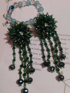 Emerald Beaded Flower Earrings