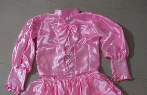 Pink Satin Ruffled Dress