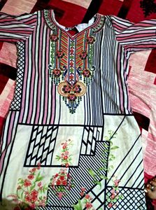 Striped &amp; Floral Print Kurti