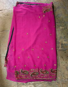 Rani Pink Embroidered Saree