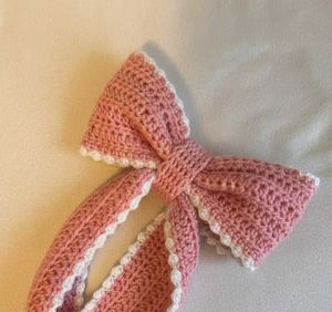 Pink Crochet Bow Hair Clip