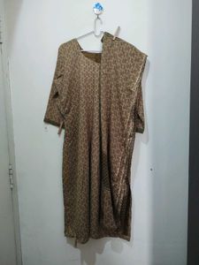Olive Green Leaf Print Brown Kurta Pajama Dupatta