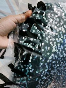 Shein Party Silver Puff Sleeves Embellished Dress