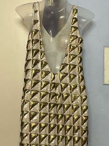 Pintrest Padded Golden Design Sequin Evening Gown