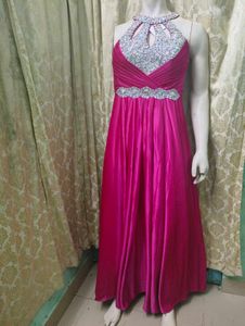 Magenta Embellished Halter Gown