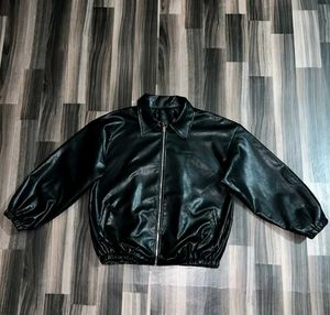 Black Faux Leather Zip-Up Jacket