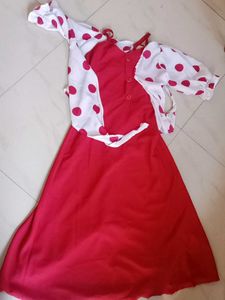 A Beautiful Red Frock With White Bobbyprint Shrug❤