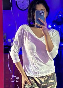 White V-neck Top