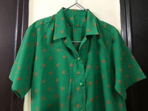 Vintage Green Polka Dot Blouse Size M