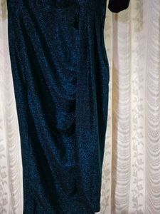 Teal Blue Cocktail Glitter Dress With Slit UK