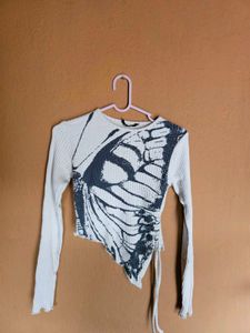 Butterfly Print Ribbed Top
