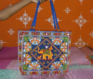 Embroidered Elephant Tote Bag