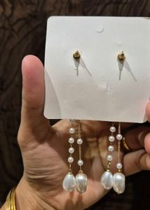 Bow N Pearls Long Korean Earrings
