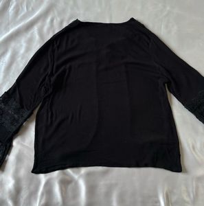 Lace Design Black Full Sleeves Top