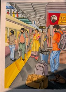Railway Station Artwork/ Painting on sheet