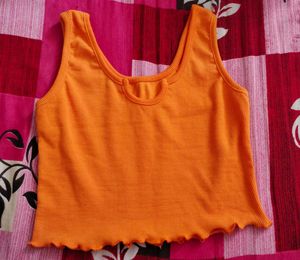 Orange Ribbed Crop Tank
