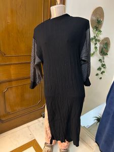 Black Midi Dress with Mesh Sleeves