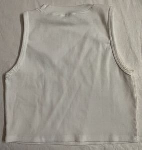 White Ribbed Sleeveless Tank Top