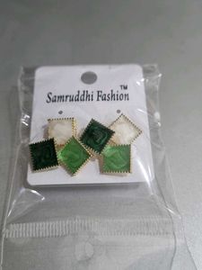 Green Square Dangle Earrings