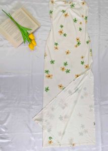Floral Strapless Side-Slit Dress