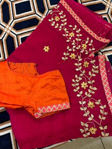 Rose Pink Pure Georgette gota patti saree