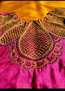 Pure Silk Maggam Blouse With Cutwork Design