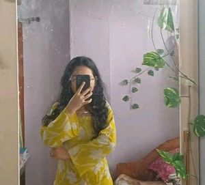 Yellow Floral Print Kurti with back corset
