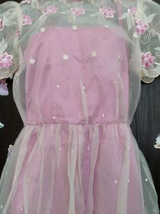 Pink Floral Overlay Princess Dress