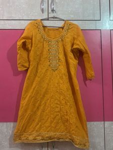 Mustard Embellished Kurta