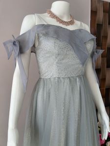 Greyish blue off shoulder with golden shimmer