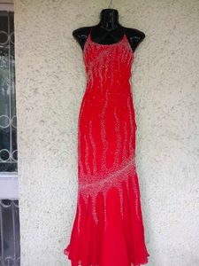Red Embellished CUT DANA Gown Dress