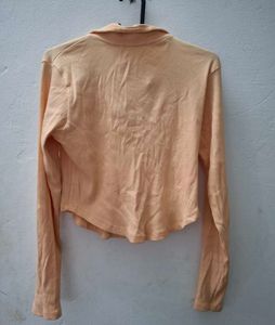 Peach Ribbed Polo Crop Top