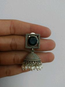 Black Stone Jhumka Earrings