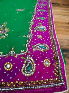 Green &amp; Pink heavy handwork Saree