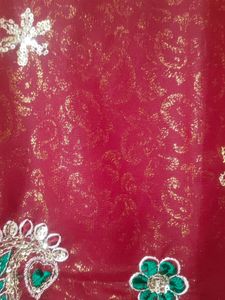 Beautiful Red &amp; golden print with attached Blouse