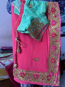 Pink Gottal Patti Sari - Pure Georgette