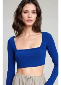 Blue Long Sleeve Crop Top