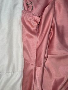 Pink Satin Halter Slit Midi Dress
