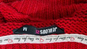 Jealous 21 Red Sweater Top With Patterns On Sleave