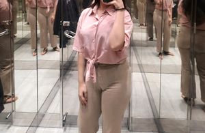 Beautiful Shiny Baby Pink Knot Shirt. Adjustable