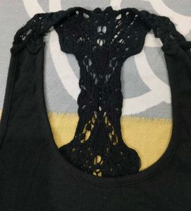 Black Tank Top with Lace Detail