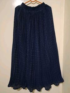 Navy Blue Pleated Maxi Skirt