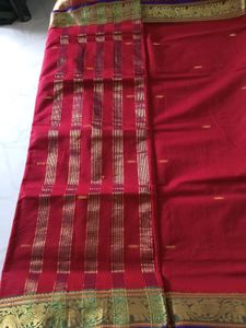 Brand New Red Handloom Saree with Gold Jari Border