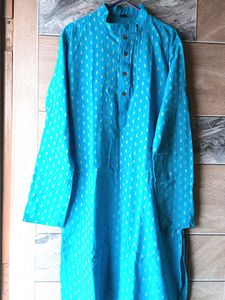 Men&#39;s Teal &amp; Gold Printed Kurta