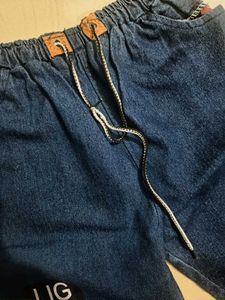 Dark Blue Printed Denim Joggers