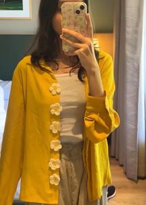 Yellow Floral Button crochet flower 2 peice