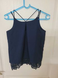 Navy Lace Trim Cami Top