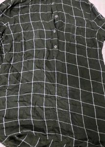 Olive Green Grid Round Neck Tunic