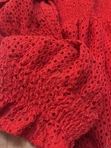 Red Off-Shoulder eyelet Peplum Top