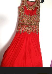 zardosi Red &amp; Gold Ethnic Gown